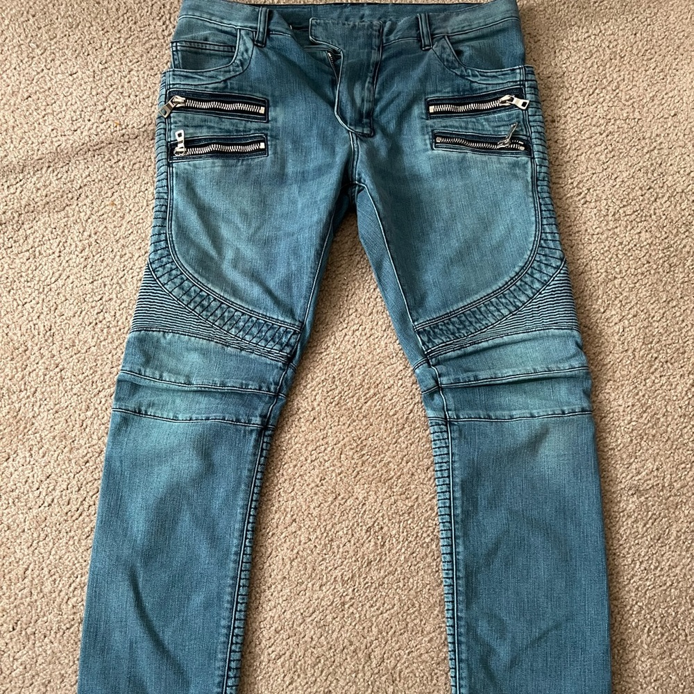 Balmain moto very rare turquoise jean 32 only worn a few times